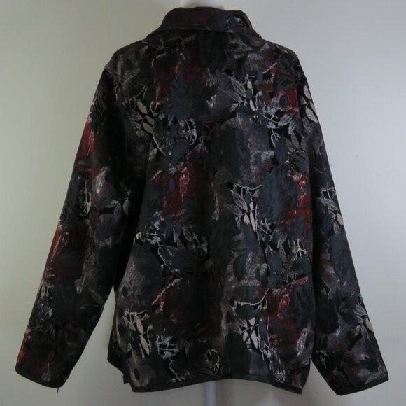 Chico's Red & Black Floral & Black Floral Long-Sleeve Reversable Jacket (C1324) - Picture 5 of 10